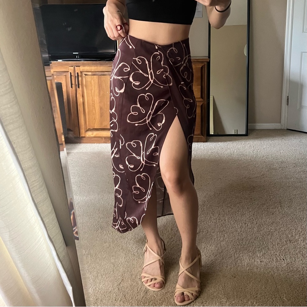 Urban Outfitters Brown Butterfly Silk Slip Skirt